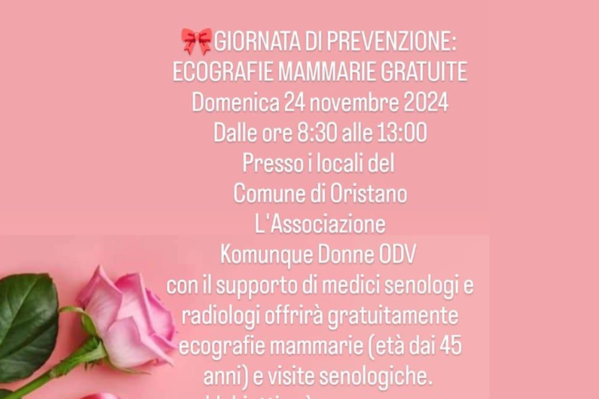 Ecografie mammarie e visite senologiche gratuite domenica a Oristano