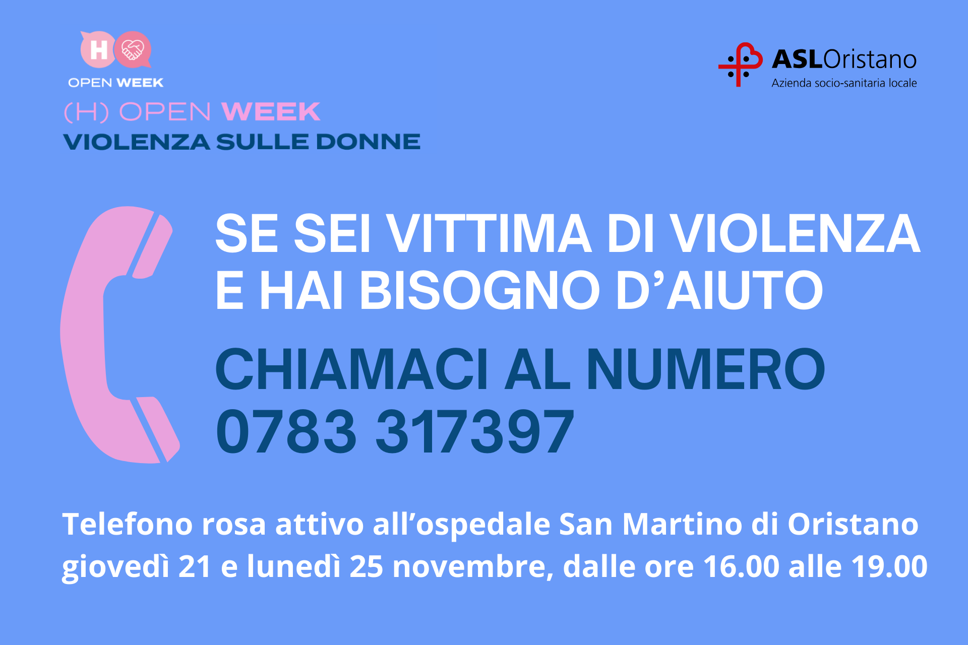 Violenza sulle donne: oggi e lunedì al San Martino il telefono rosa